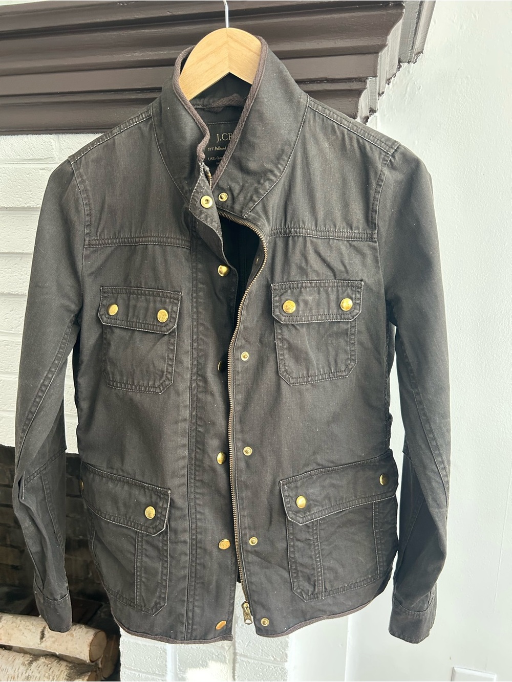 J. Crew Brown Military Utility Field Jacket with Brass Buttons
